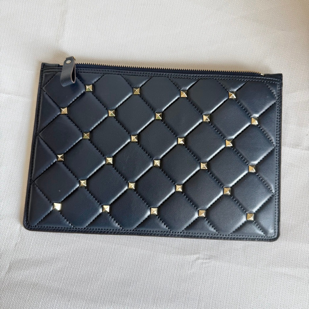 NEW with tags Pookie & Sebastian Navy Gold Studded Quilted Clutch One Size - Picture 2 of 4